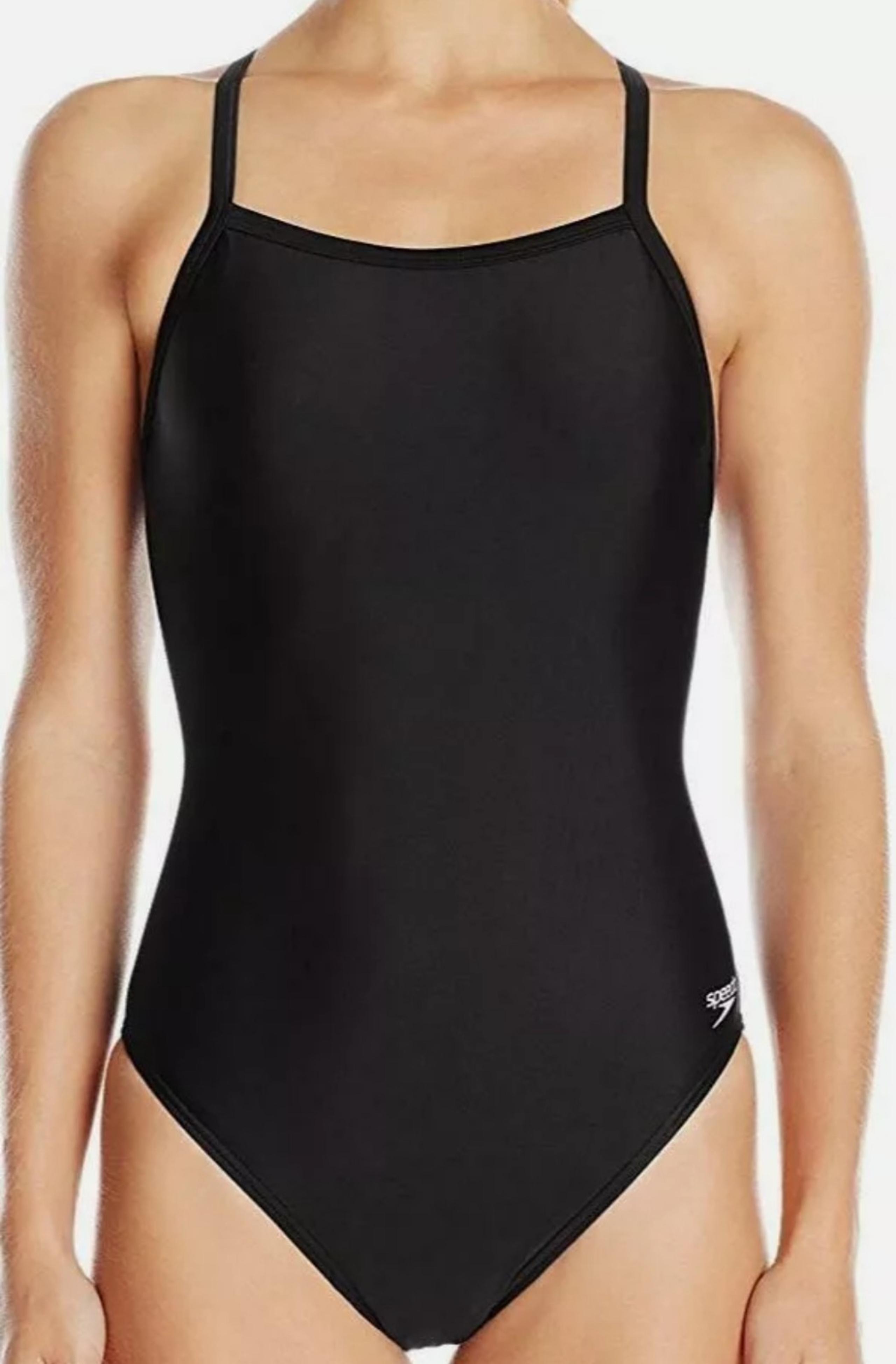 SPEEDO Women's Size 10/36 PowerFlex Eco Black Band Strap One Piece Swimsuit