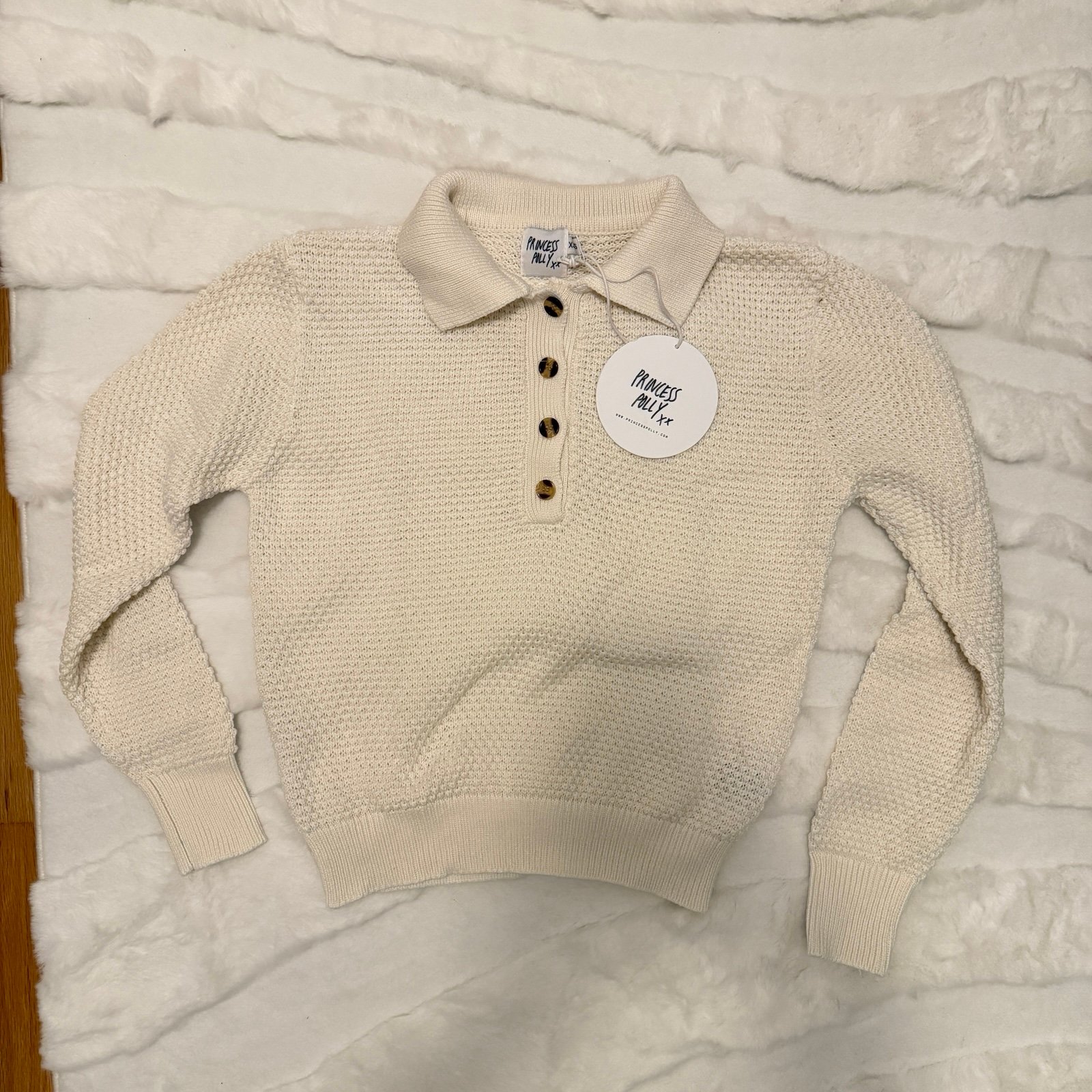 EUC PRINCESS POLLY Callan Cream Polo-Style Knit Sweater XS/S Cotton Blend