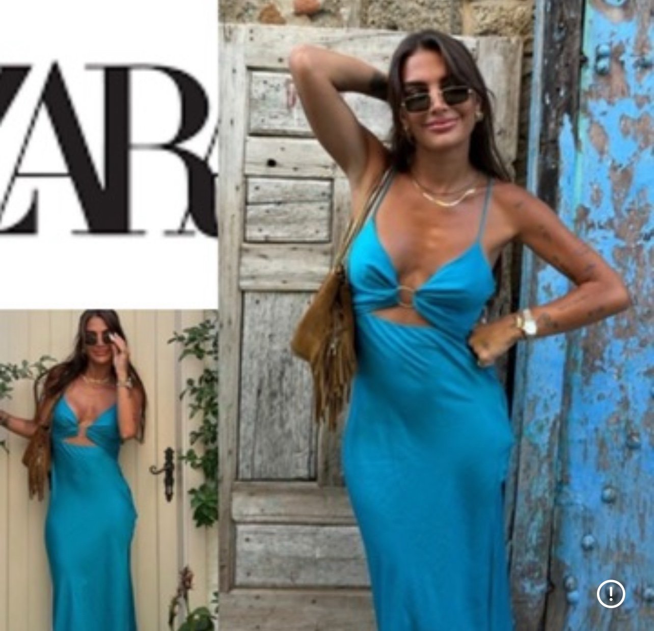 Zara NWT bloggers favorite Turquoise SATIN EFFECT CUT OUT MIDI DRESS M