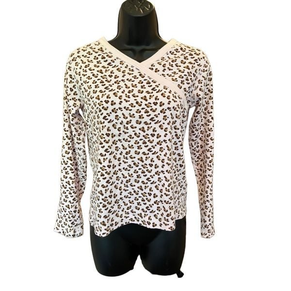 HANNA ANDERSSON Pink Leopard Print Long Sleeve Pajama Top - size XS