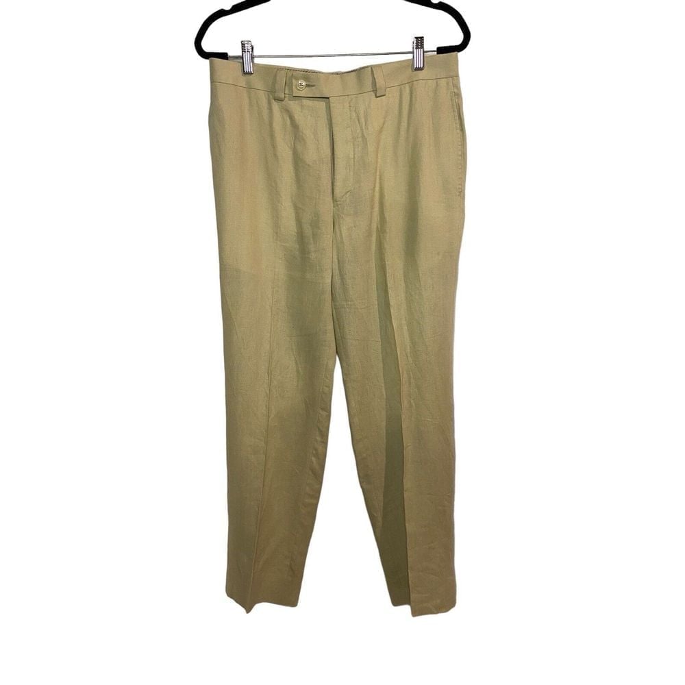 Calvin Klein Dress Pant Linen Size 32 Flat Front Suit Separates Tan 30 Inseam