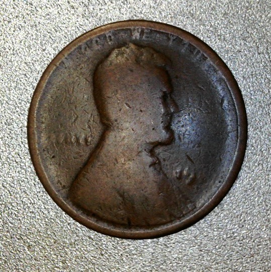 1909 s wheat cent penny mint error struck through grease