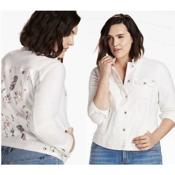 Lucky Brand White Denim Jacket With Floral Back Sz Small