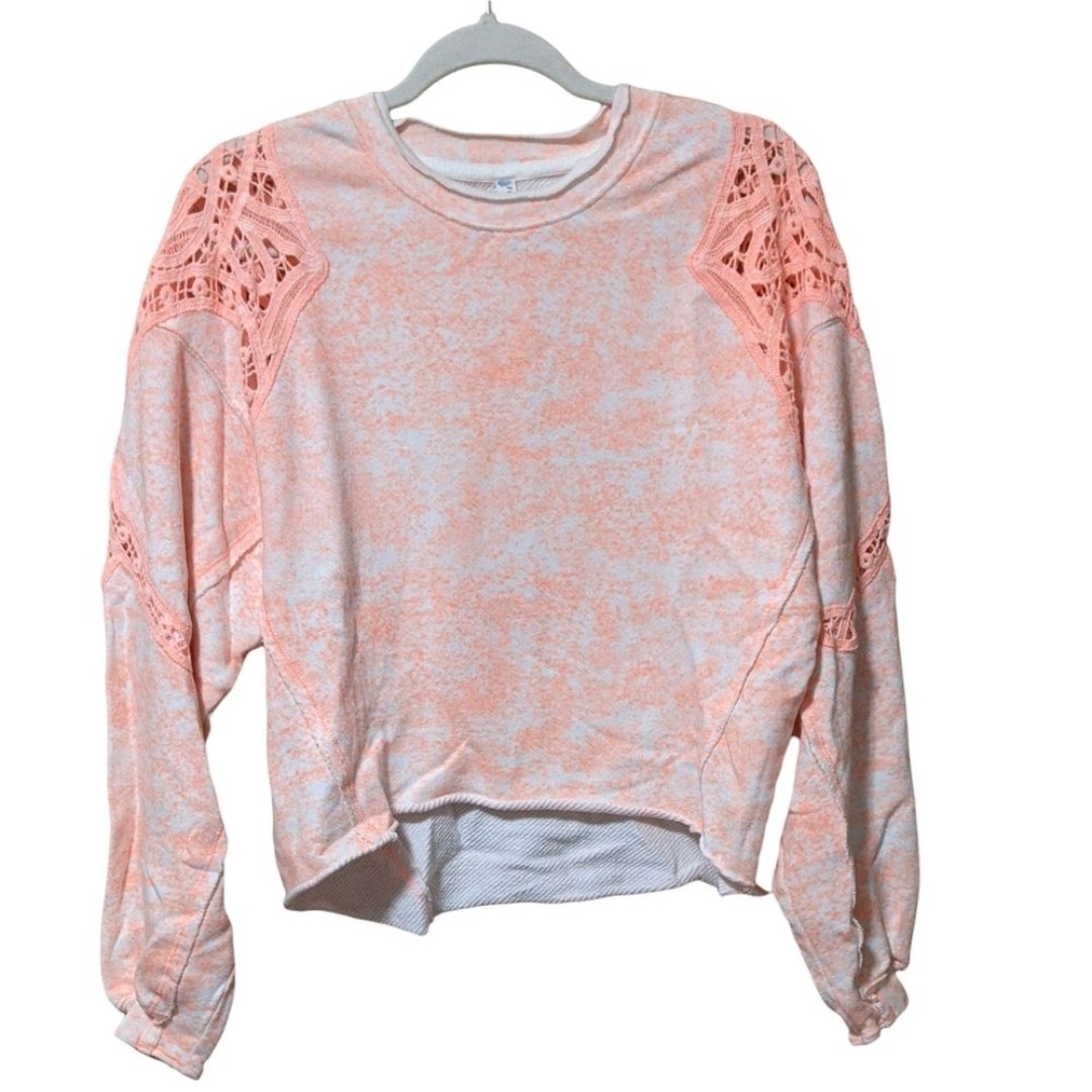 Free People movement Sun and Done lace inserts tie dye raw edge sweat shirt XS