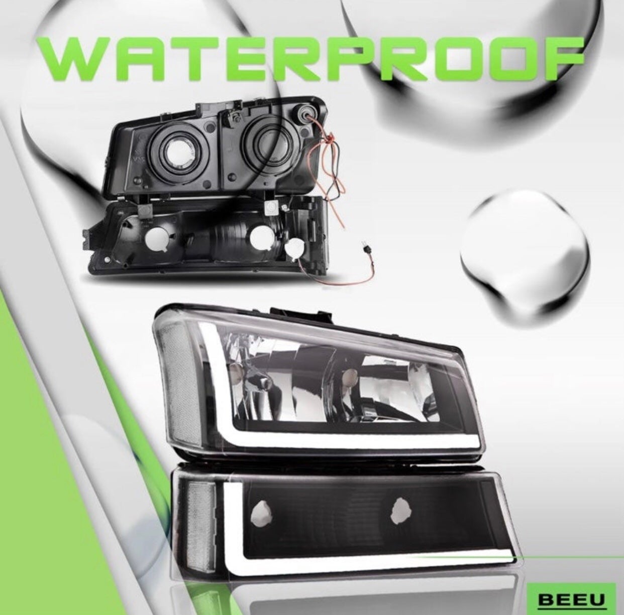 Headlights For 03-06 Chevy Silverado Avalanche Black Clear W/ LED DRL Pairs