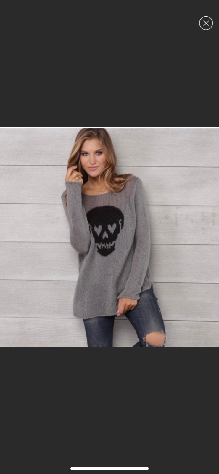 WOODEN SHIPS Gray & Black Skull Lightweight Pullover Sweater Size Xs