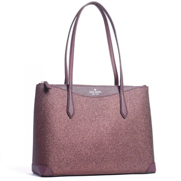 Kate Spade New York Burgundy Glitter Sparkle Tote Bag Satchel Purse