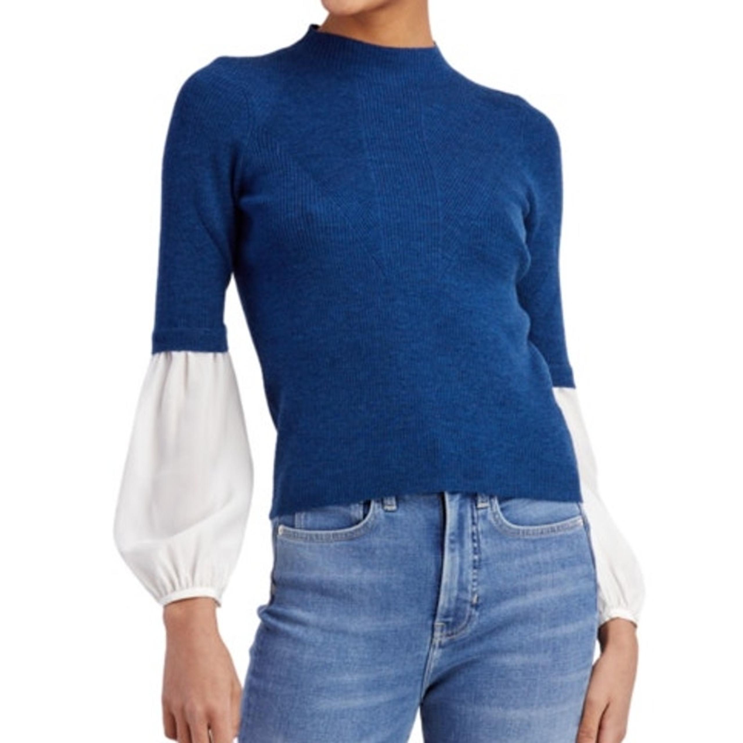 Veronica Beard Blue Melange Tucci Mixed Media Sweater Women's Sz Small DAMAGED