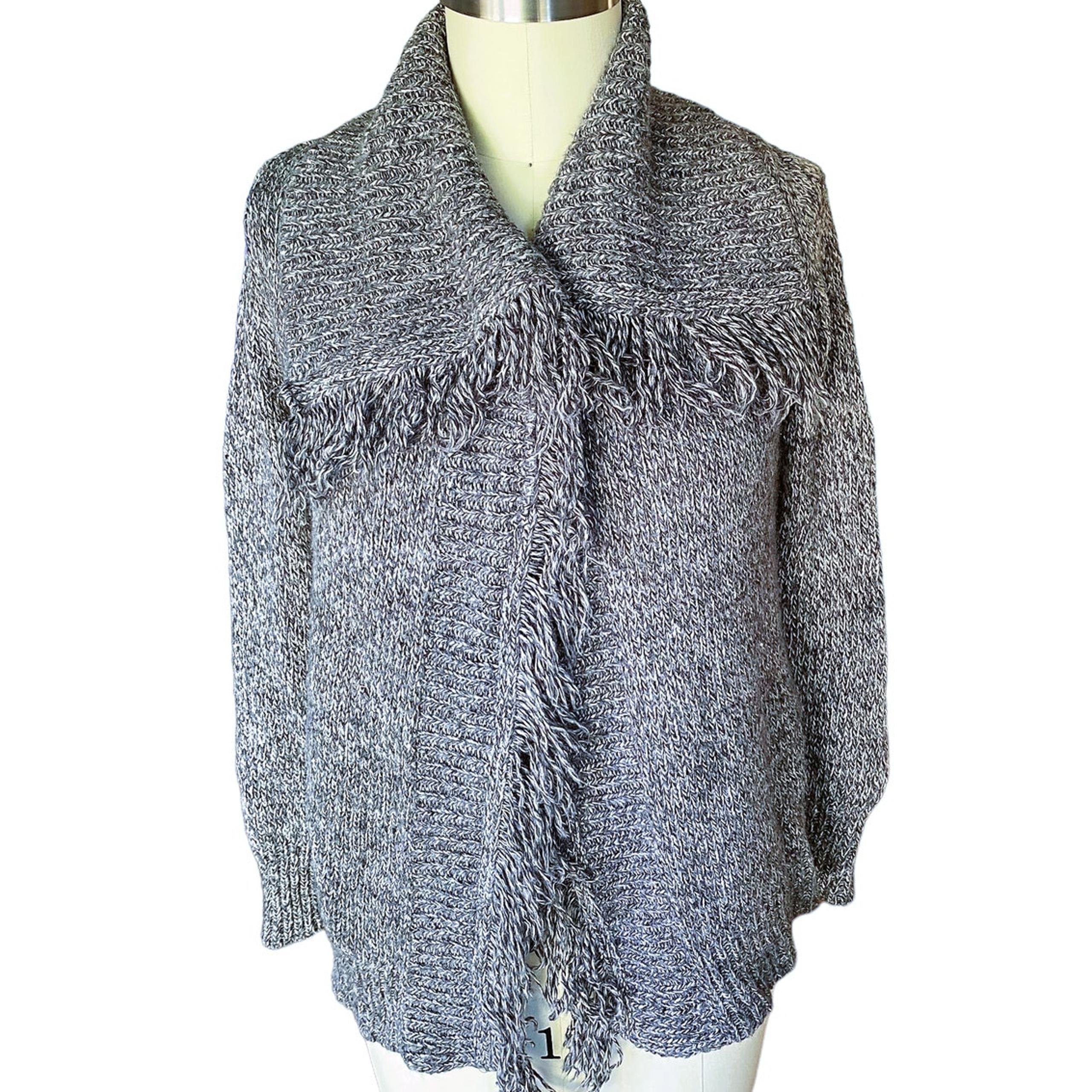 CAROLYN TAYLOR Charcoal Fringe Cardigan Wrap Sweater ~ Women's Size SMALL