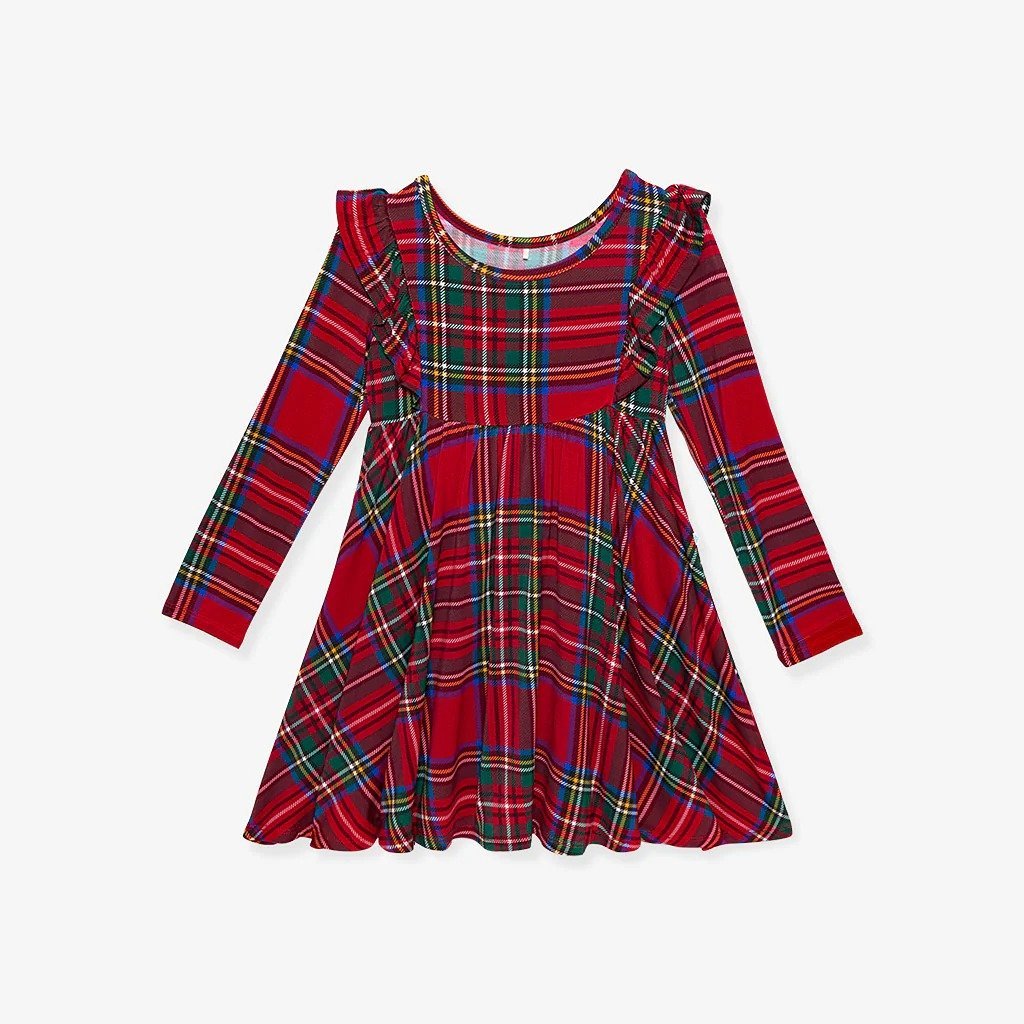 New with Tags Posh Peanut Long Sleeve Plaid Tartan Ruffled Twirl Dress