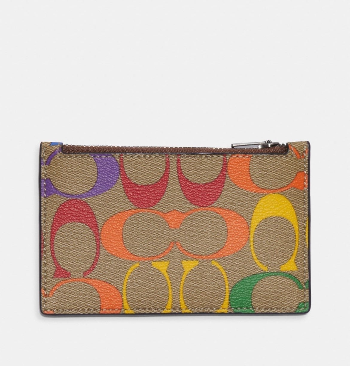 Coach Zip Card Case In Rainbow Signature Canvas