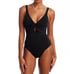 Robin Piccone Ava Plunge Neck Tie-Front One Piece Swimsuit Size 14 Black