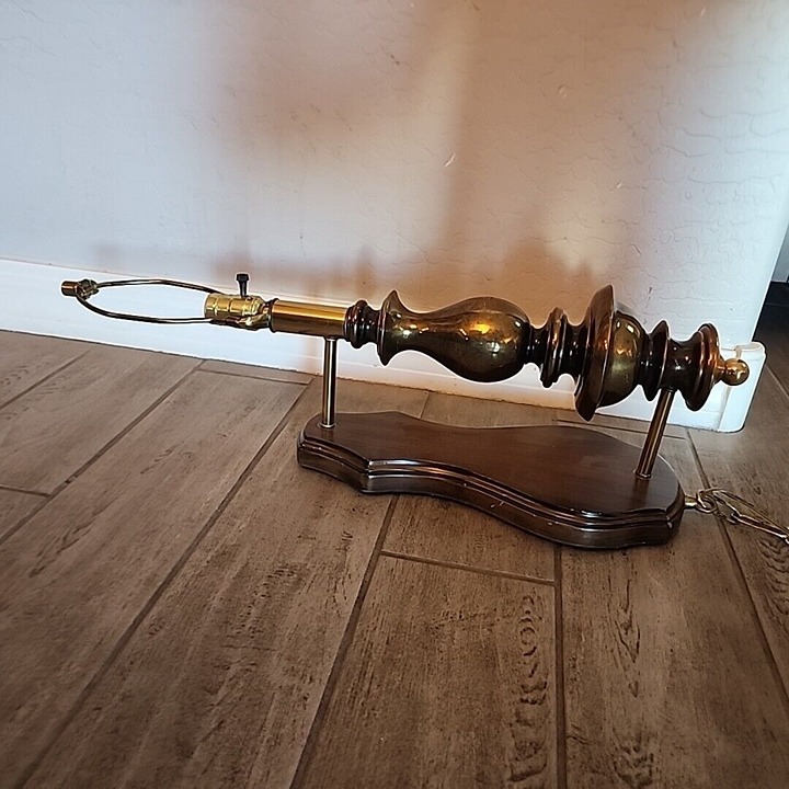 Vintage LARGE ANTIQUE BRASS GOLD WALL Hang ELECTRIC CORD LAMP LIGHT MID CENTURY