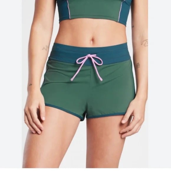 ATHLETA Green and Pink Serge Swim Shorts Size XXS