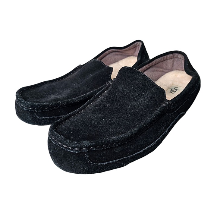 Ugg Mens 11 Slippers Black Alder Suede Leather Slip On Driving Loafer Moccasin