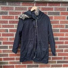 Forever 21 Black and Faux Fur Hooded Full Zip Utility Jacket