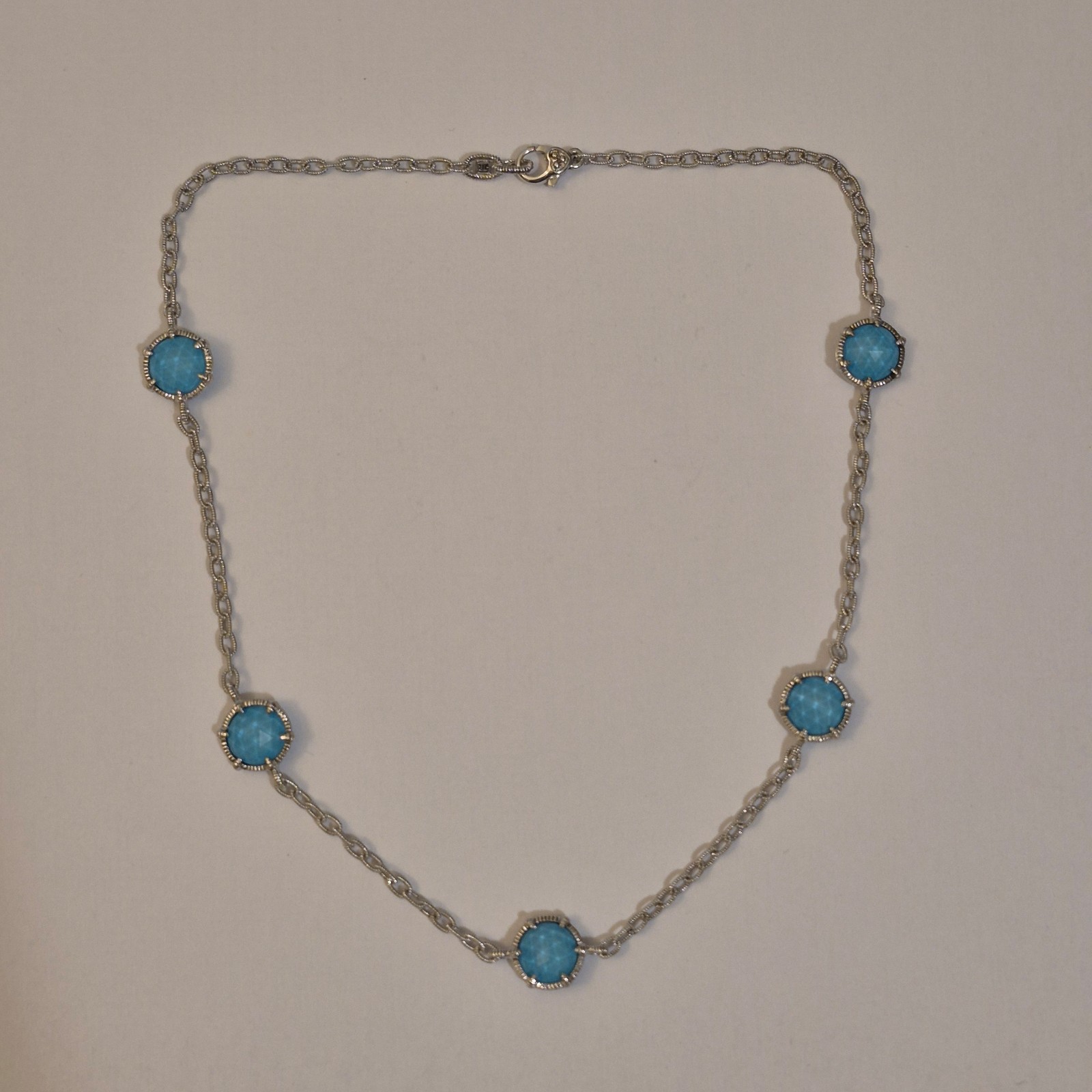 Judith Ripka Sterling Silver Eclipse 5-Stone Turquoise Simulant Doublet Necklace
