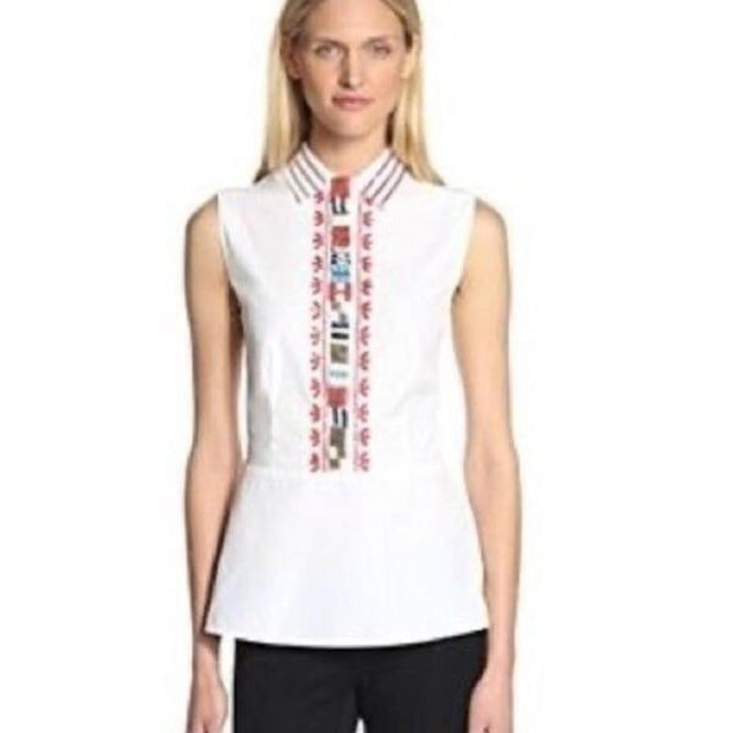 TORY BURCH | Rada Embellished Sleeveless Blouse White Snap Front Women’s Size 10