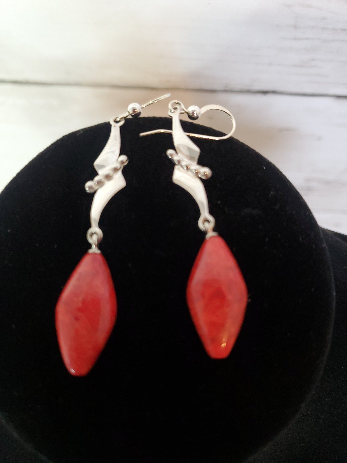 Jay King Red Coral Sterling Silver Dangle Earrings .925