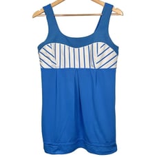 Lululemon Blue Striped Pleated Casual Elastic Drawstring Athletic Tank Top Sz 10