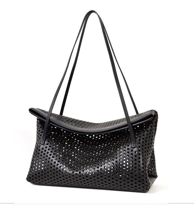 AUTH NWOT 1089 Wandler Joanne Medium Black Perforated Calfskin Leather Tote Bag
