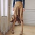Women's Brown Suede Skirt with Ruffles