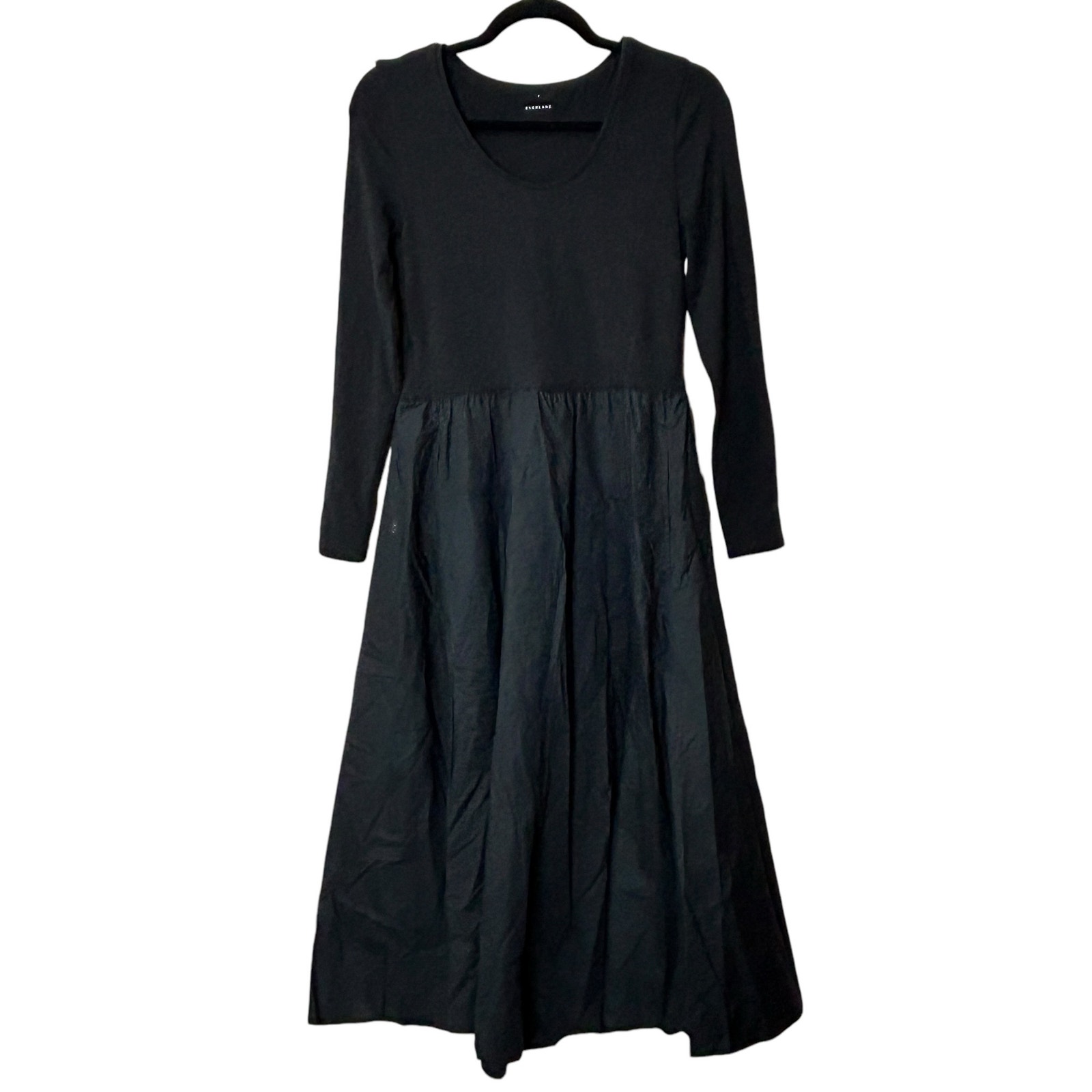 New Everlane Long Sleeve Riviera Midi Dress Black Women Small NWT Mixed Media