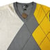 J Lindeberg Mens V Neck Sweater Size XL Gray Yellow Argyle 100% Wool Knit Golf