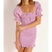 Faithful The Brand Annibelis Linen Puff Sleeve Smocked Mini Dress Pink Purple 6