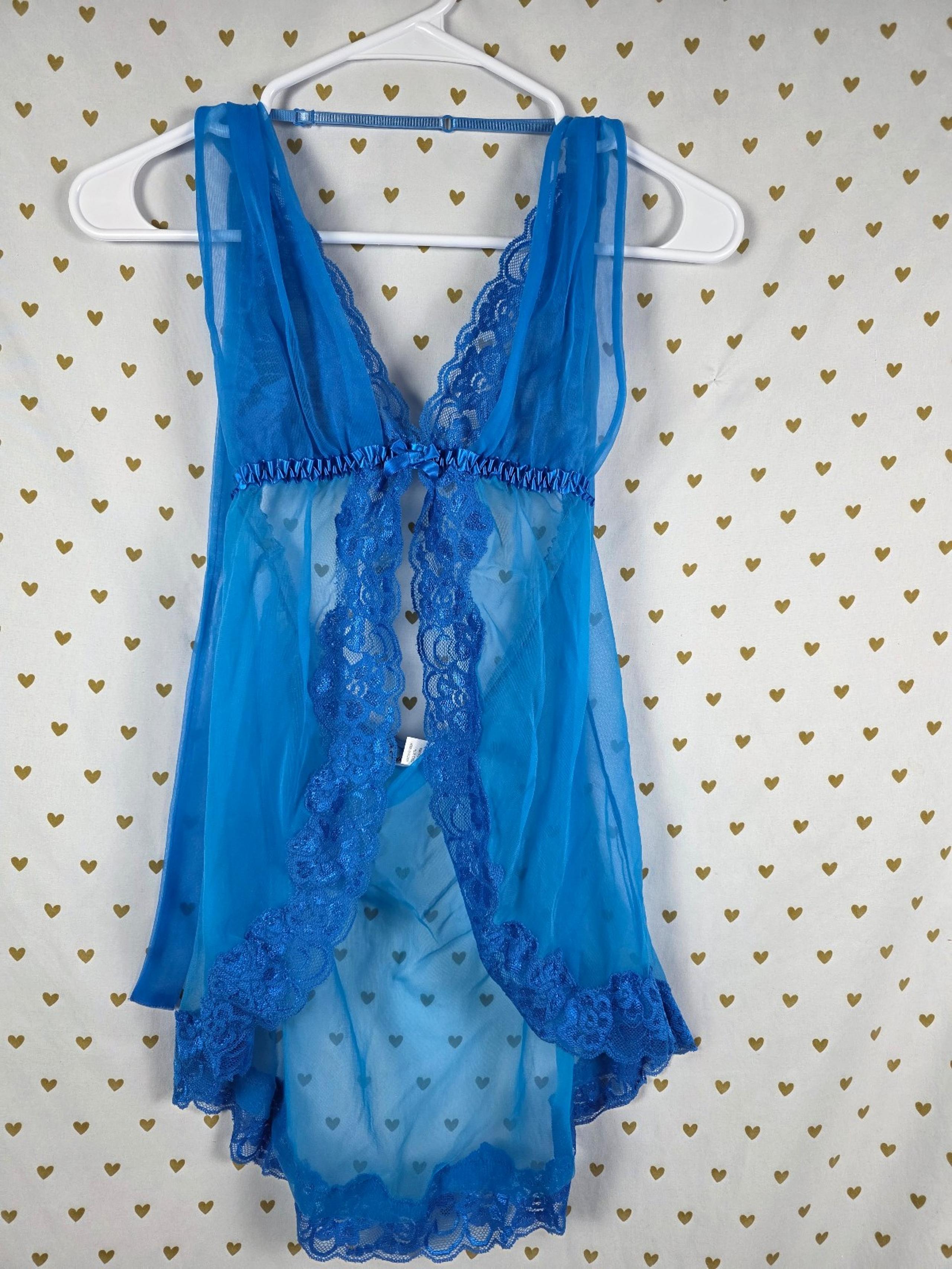 Fredericks of Hollywood blue sheer sexy nightie babydoll sleep dress large