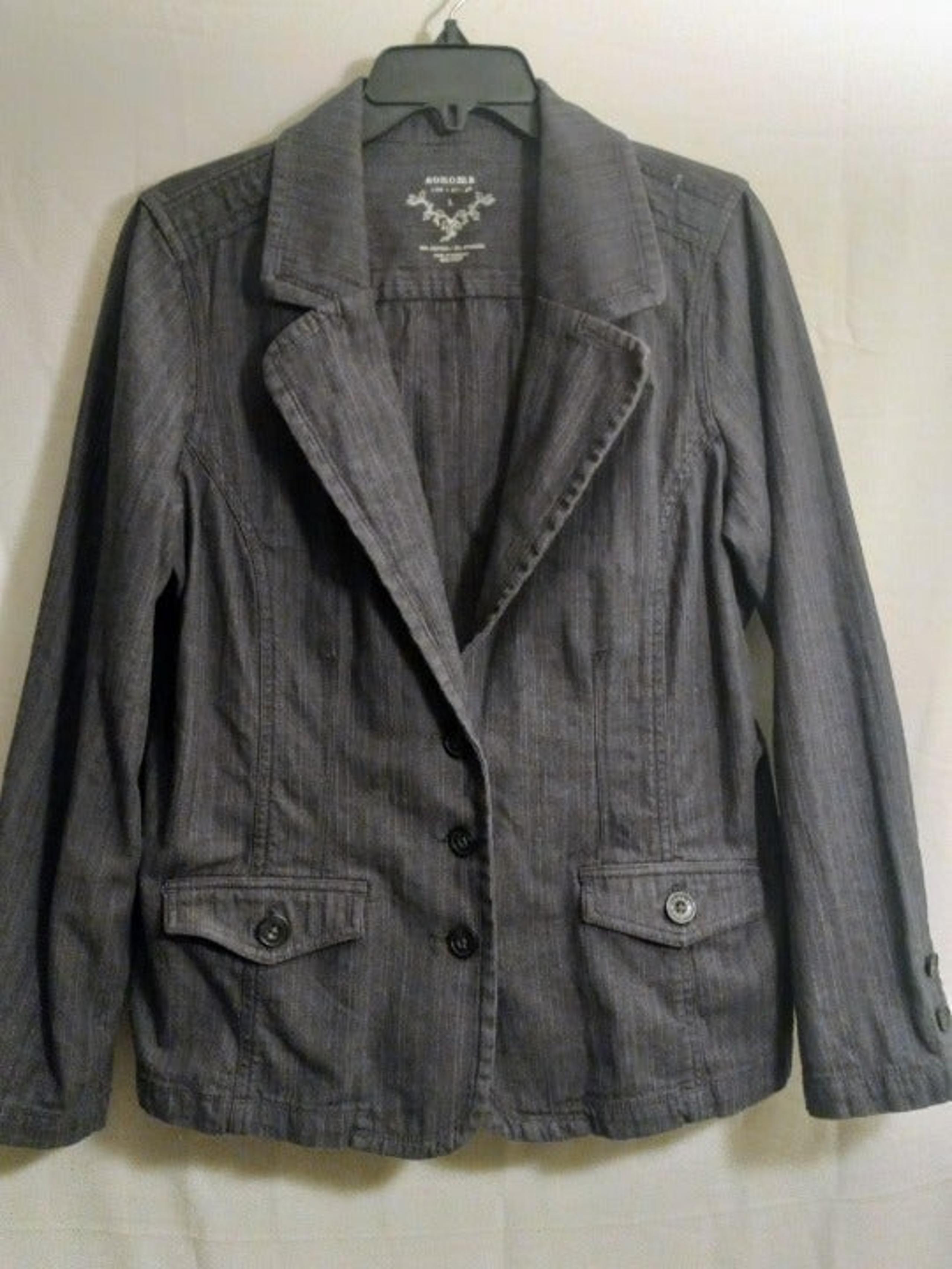 Sonoma Women's Heather Grey 3 Button Pocketed Collared Blazer Jacket Sz L