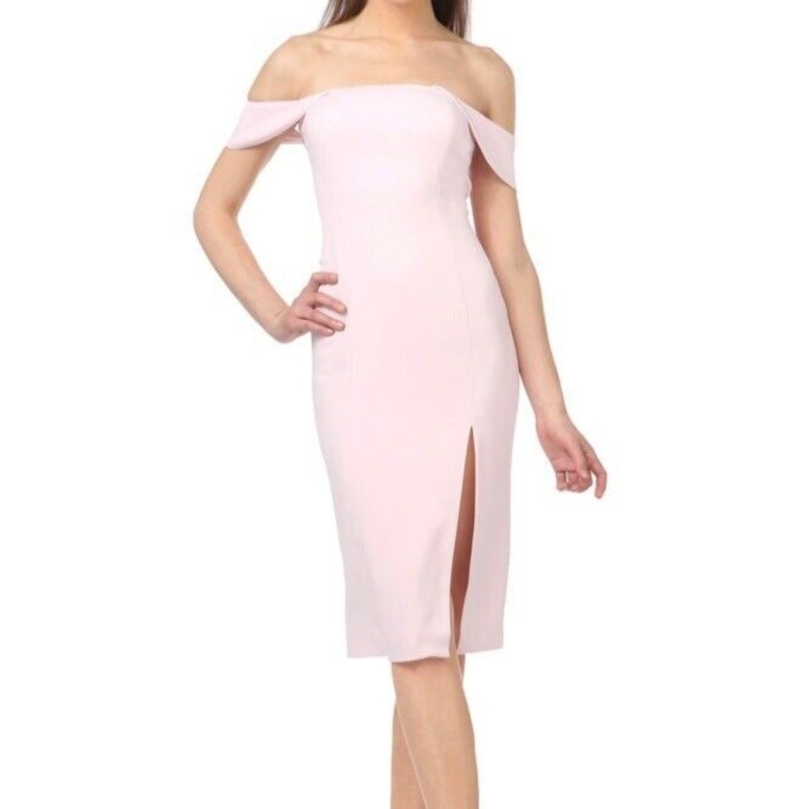 NWT Jay Godfrey Dowinie Og Pale Lilac Off the Shoulder Sheath Dress Slit Size 8