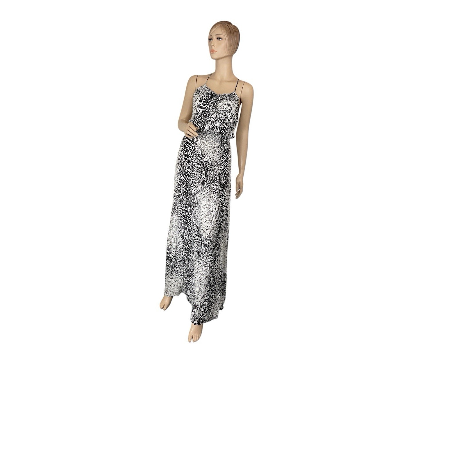 PARKER 100% silk starburst pattern Halle blousant halter maxi dress womans XS