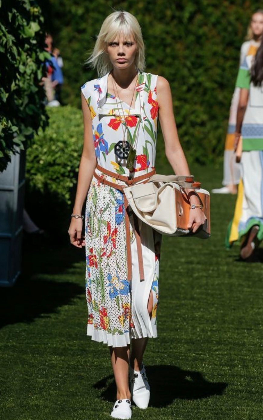 Tory Burch Carine Sleeveless Pleat Skirt Midi Dress in Floral Size US6