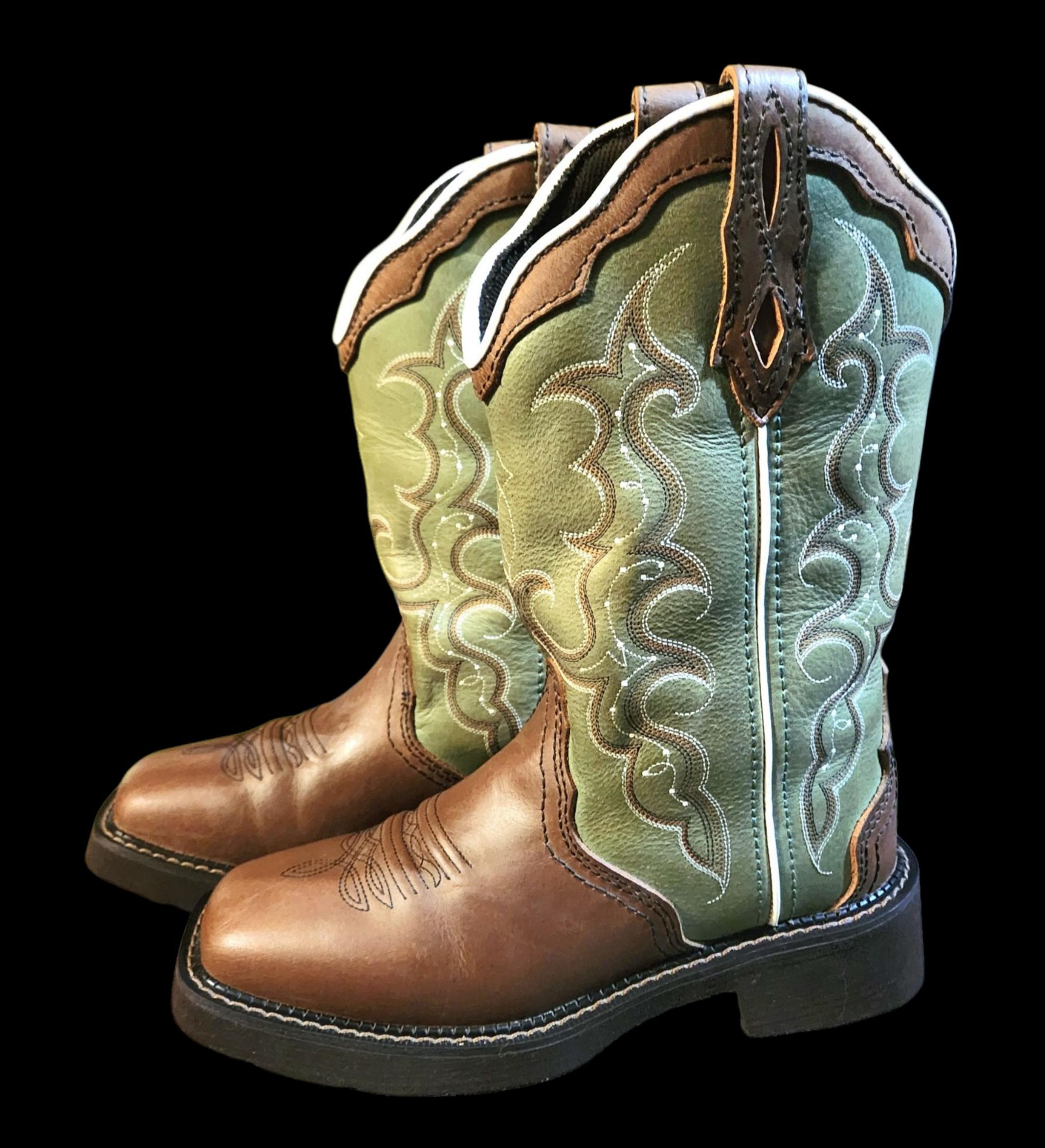JUSTIN Women' "Gypsy Raya" Distressed Brown/Green Western Cowgirl Boots Sz. 7.5B