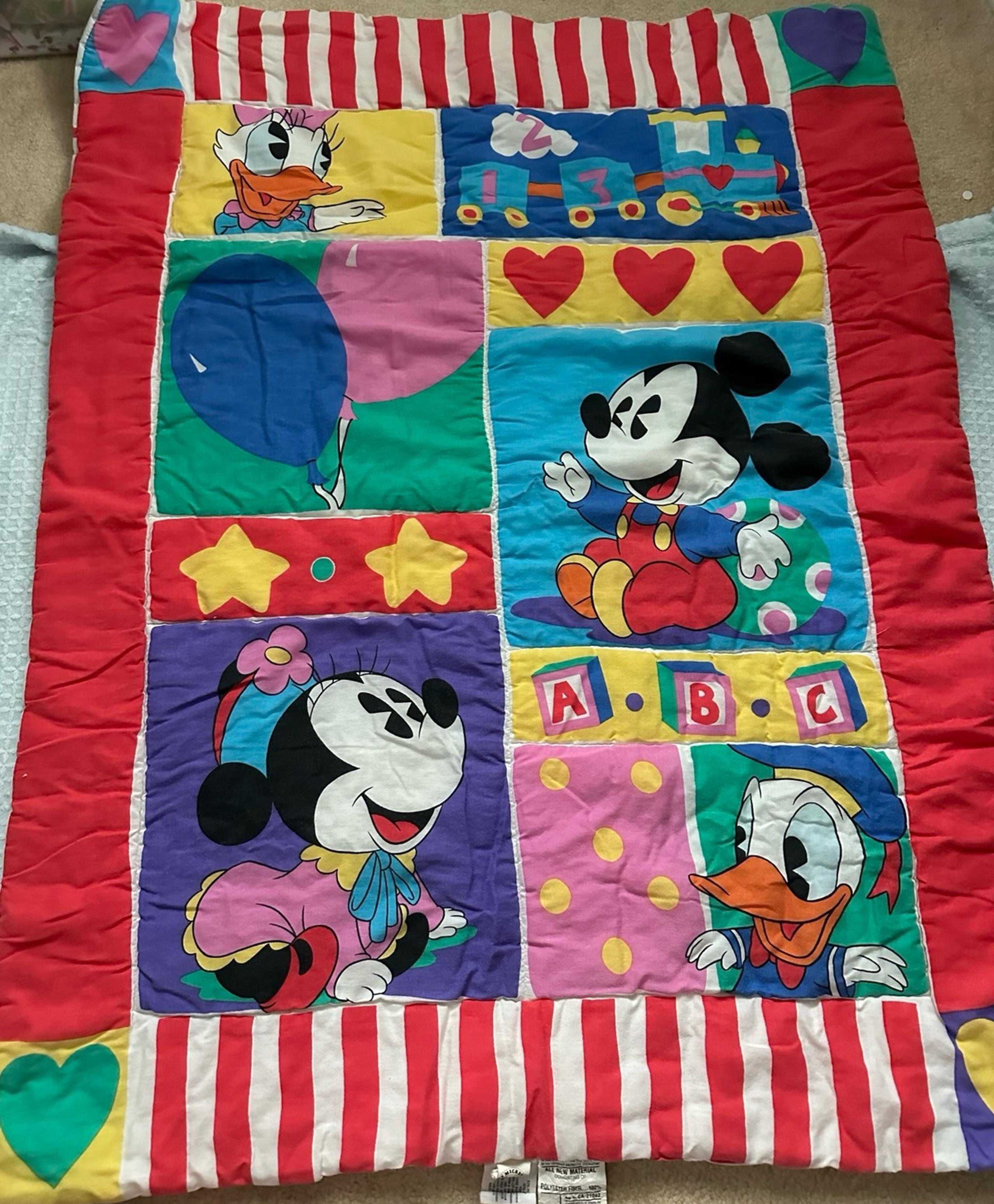 Vintage Disney Baby Mickey Co Nursery Bedding Quilt Dust Ruffle Colorblock