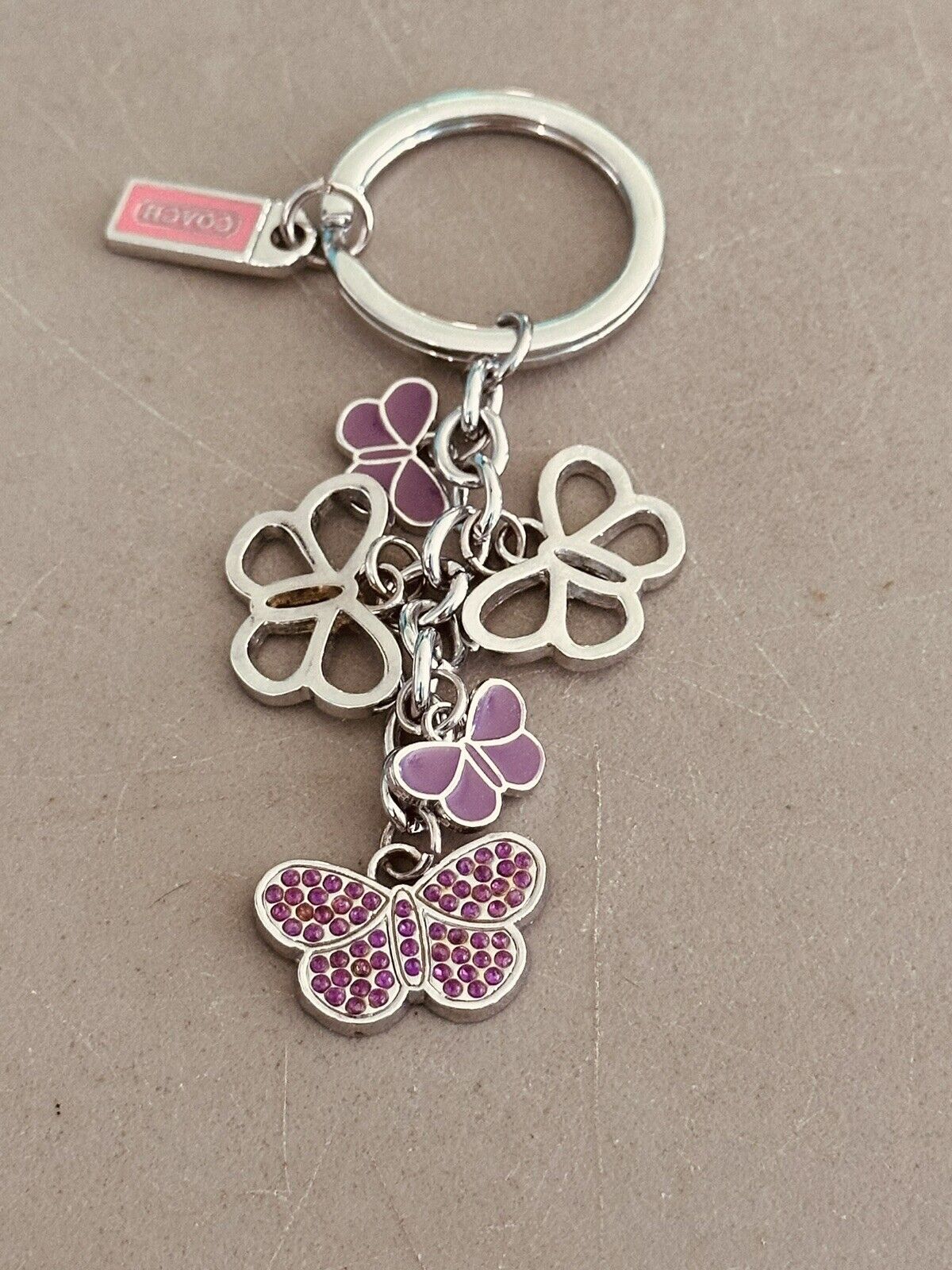 Vintage COACH purple Butterfly Pave Swarovski Crystal Keychain Purse Charm-Rare