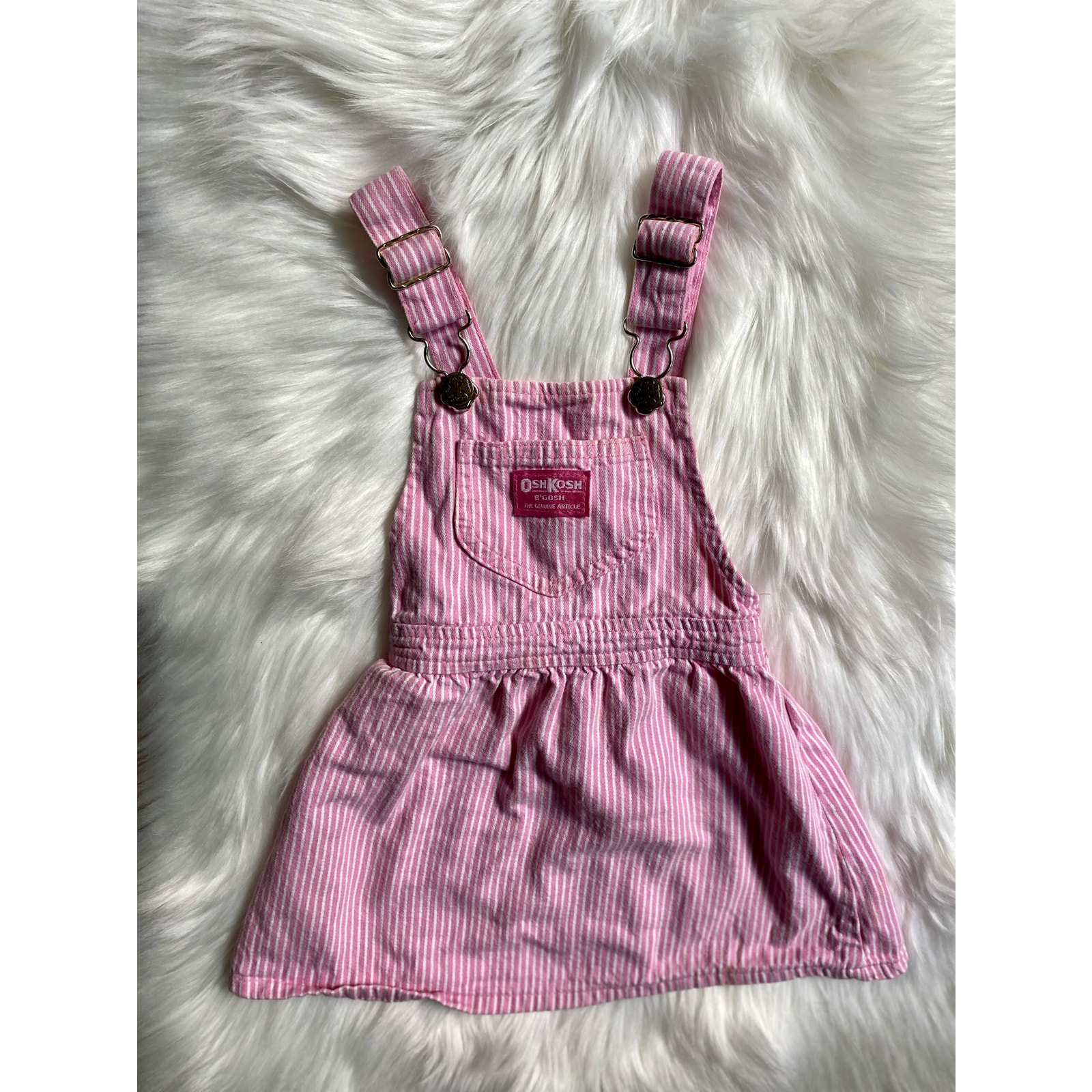 OshKosh B'Gosh Vintage 90s Pink Tag Pink & White Striped Denim Jumper Dress, 3T