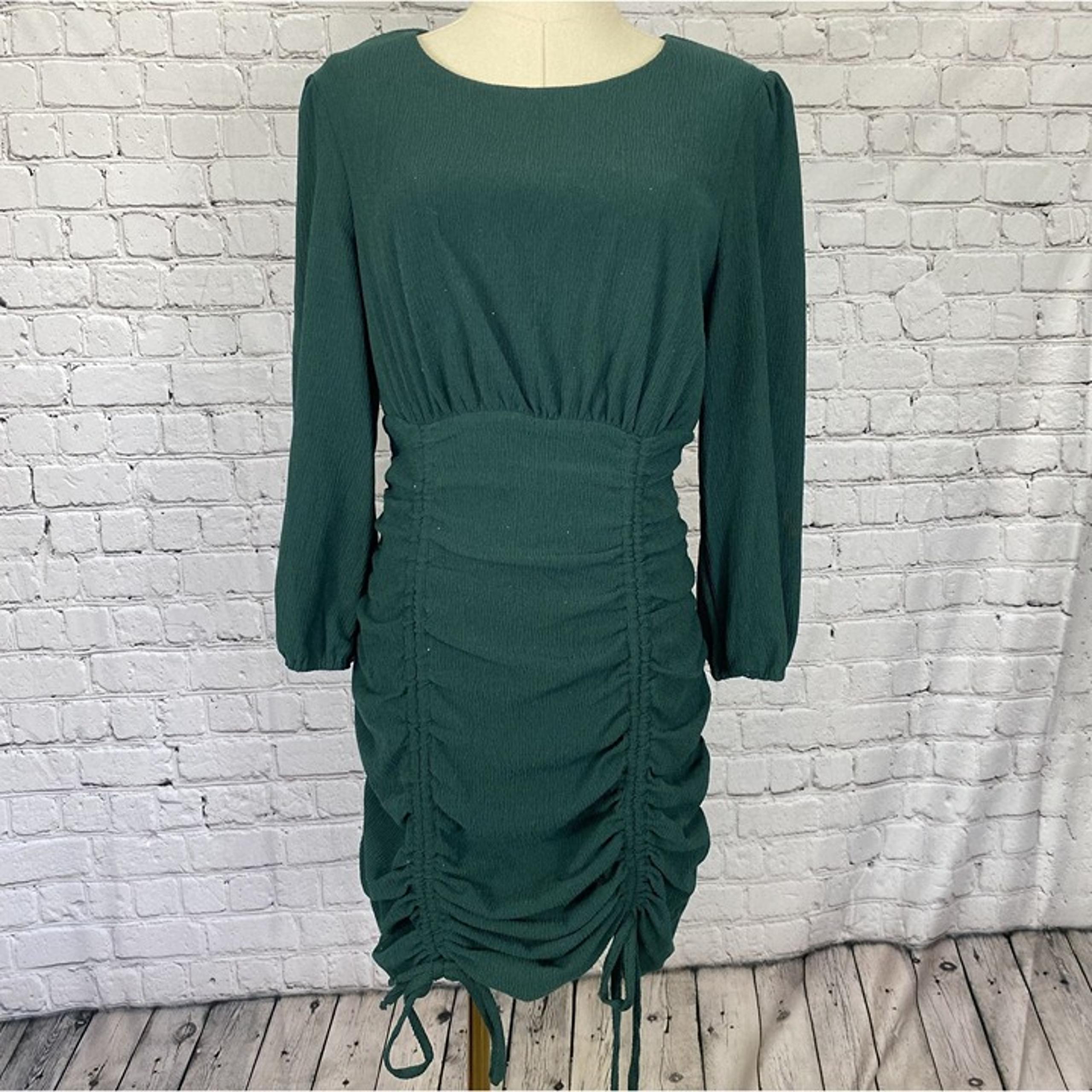 Vintage Y2K City Studio Size 11 Dark Green Long Sleeve Ruched Mini Dress