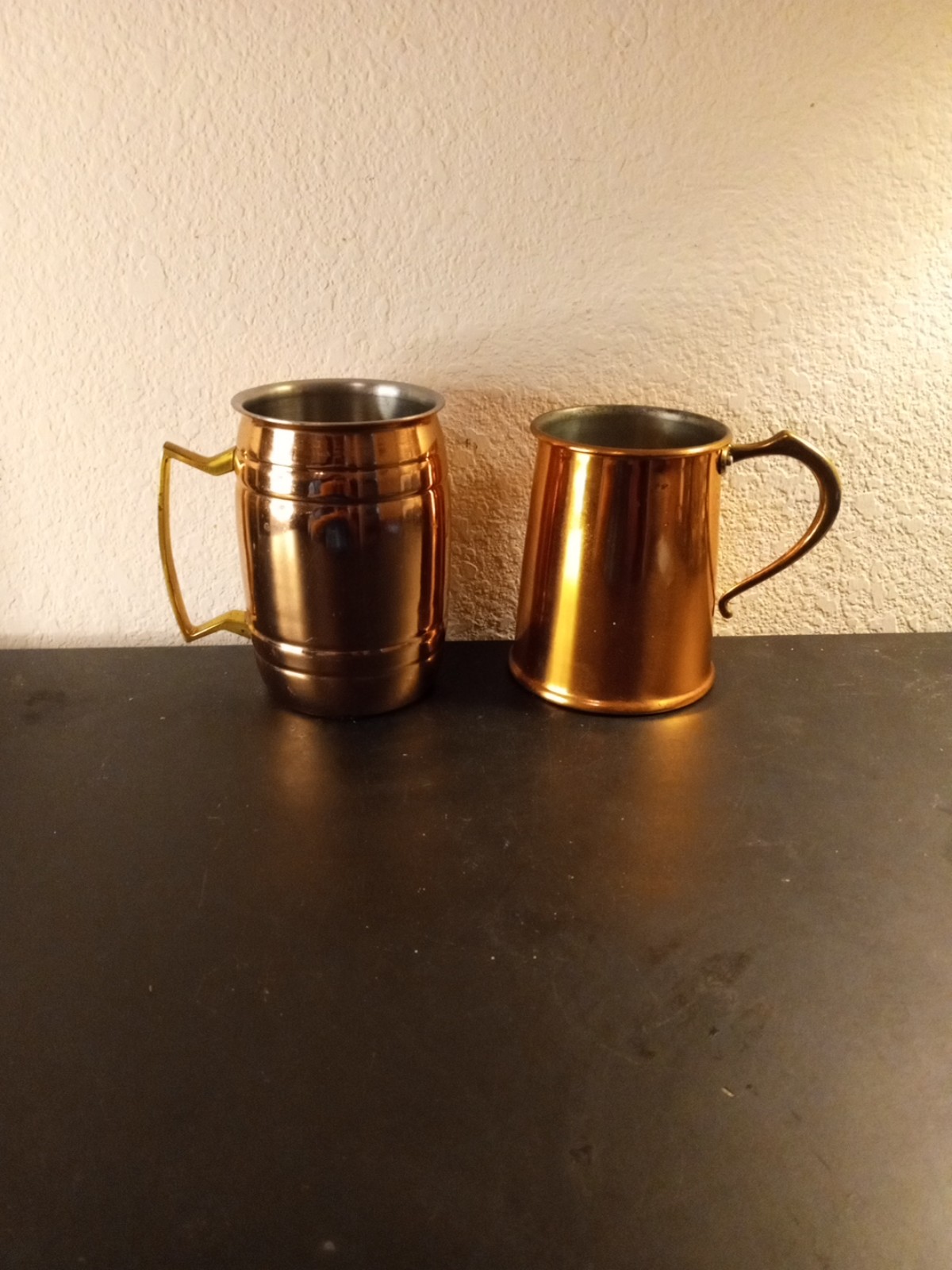 EXQUISITE Pair of 5 Copper Steins with Brass Handles.