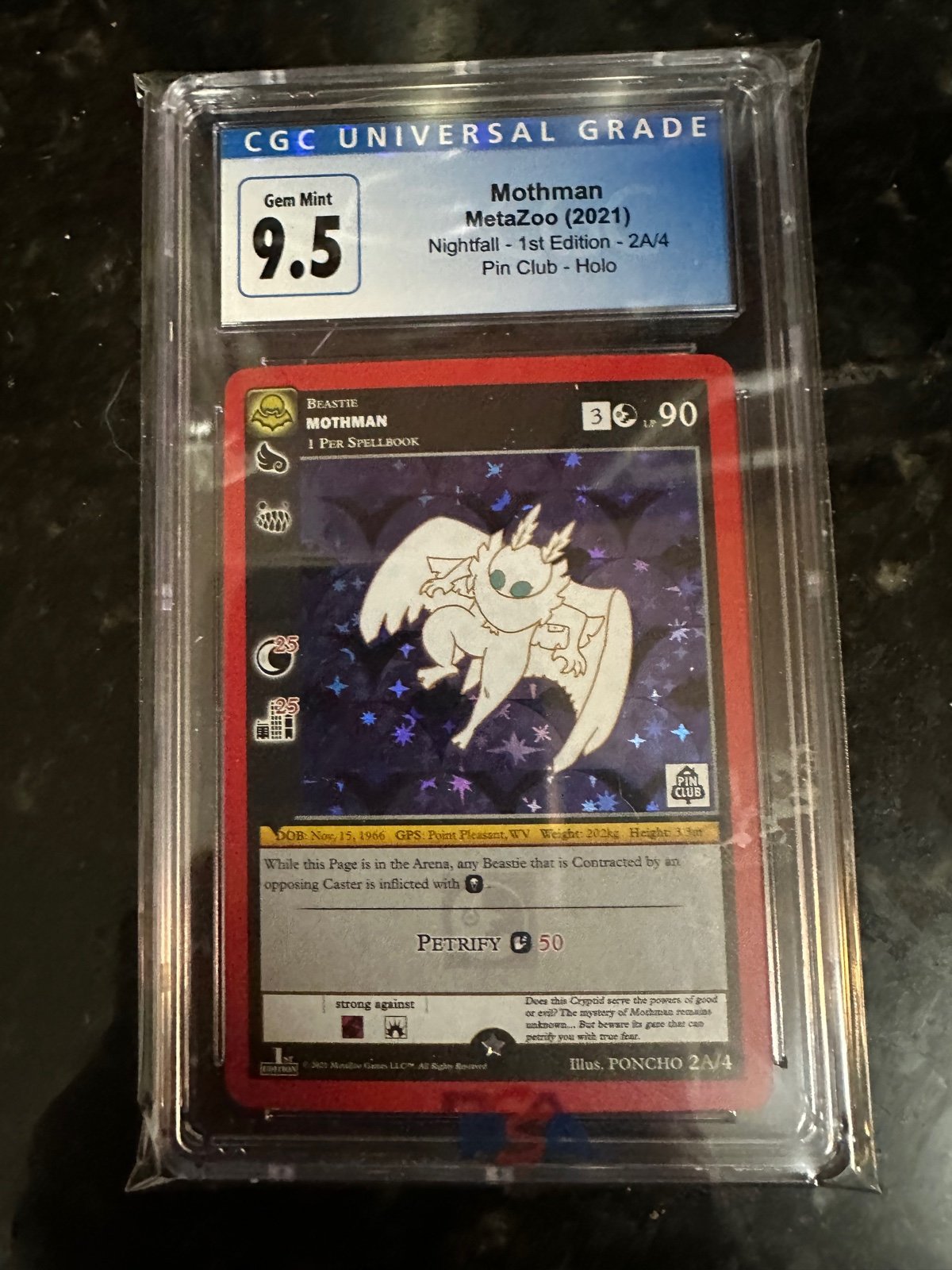 Metazoo Nightfall Pin Club White ALTERNATE ART MOTHMAN Promo Card 2A/4 CGC grade