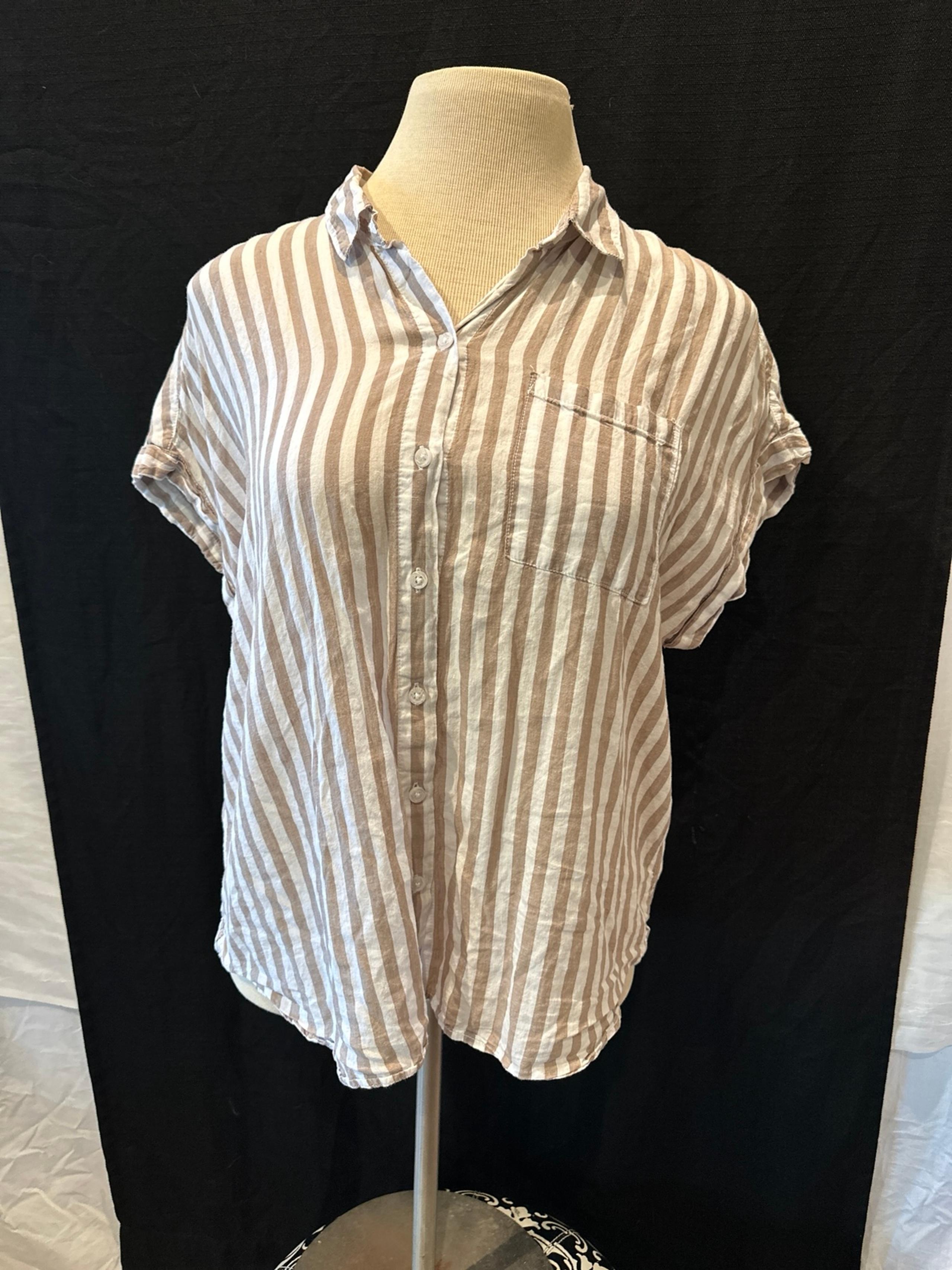 LOLA RIVER WOMEN’S TAN AND WHITE STRIPED SHIRT - XL ***FREE SHIPPING ***
