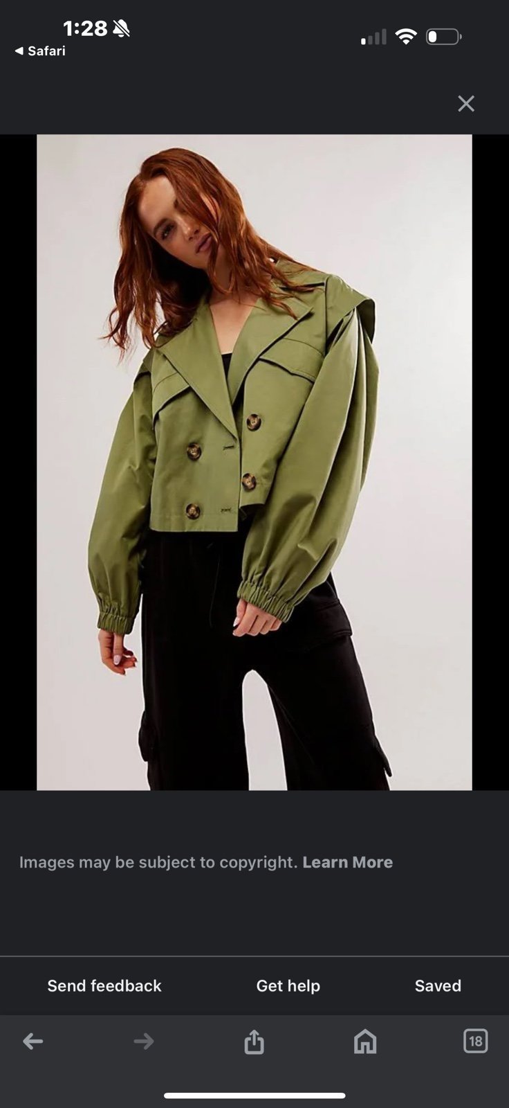 New Free People Looking Glass Cropped Trench Coat in Loden color Small