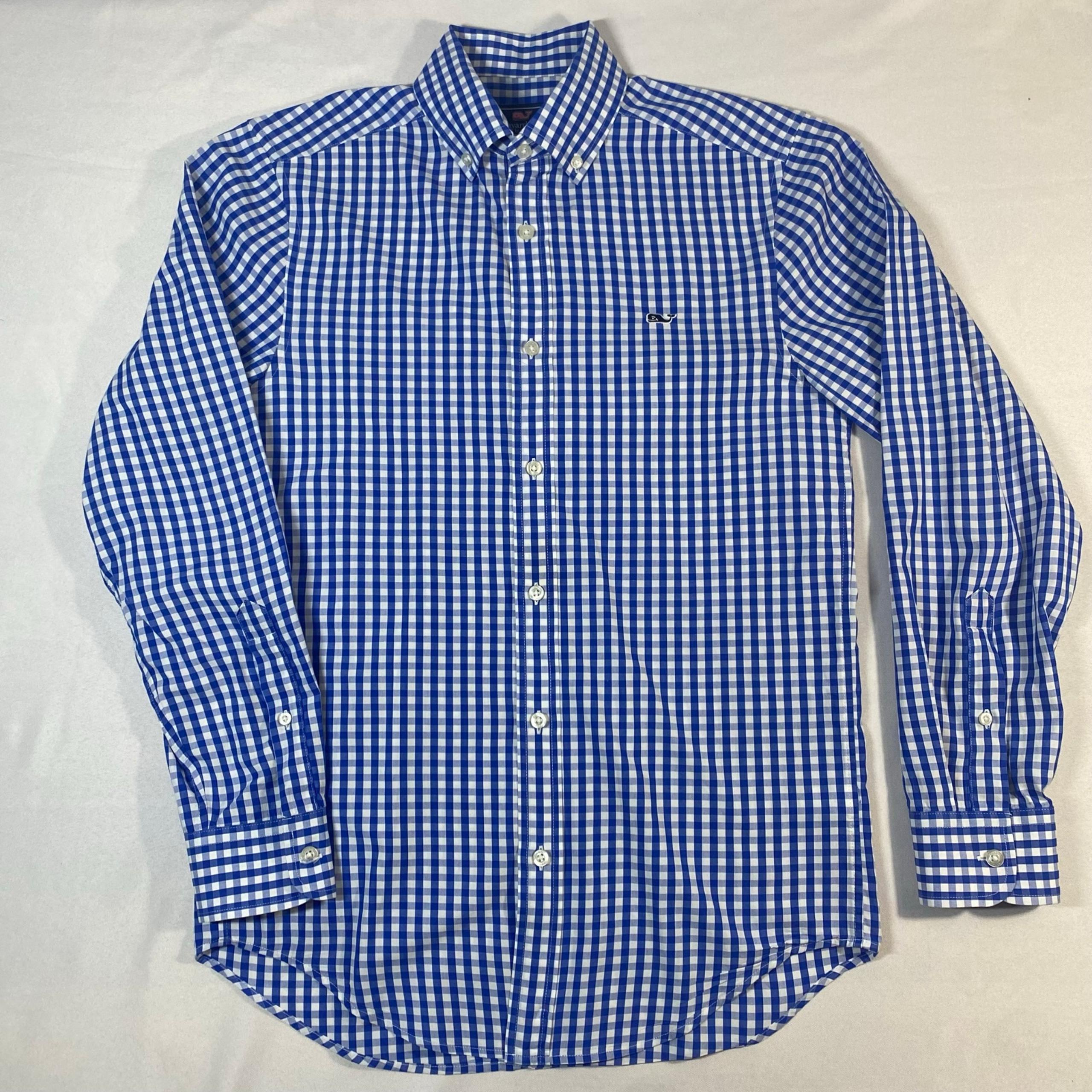 Vineyard Vines Dress Shirt Whale Plaid Long Sleeve Casual Prep Mens Blue • XS