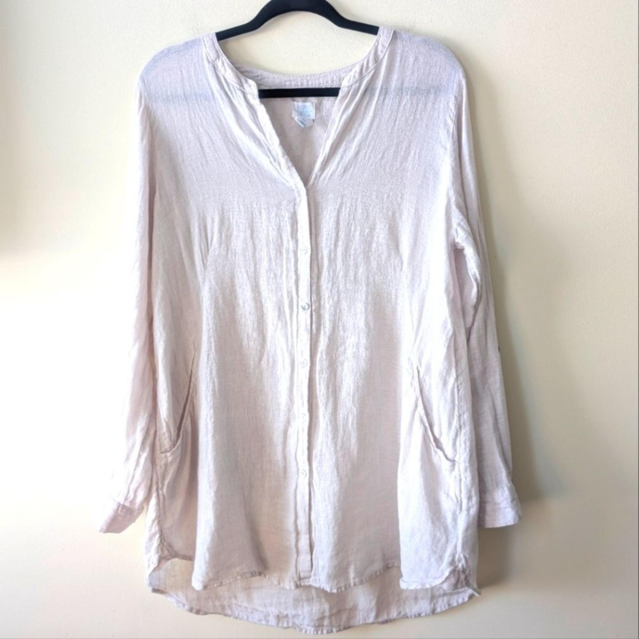 Sigrid Olsen Women's  100% Linen Blouse Tunic Pockets Cream Size Large