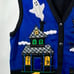 VTG Halloween White Stag Blue Black Knit Sweater Button Up Vest Ghost Pumpkin Lg