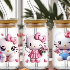 3 glass cup with lid and straw