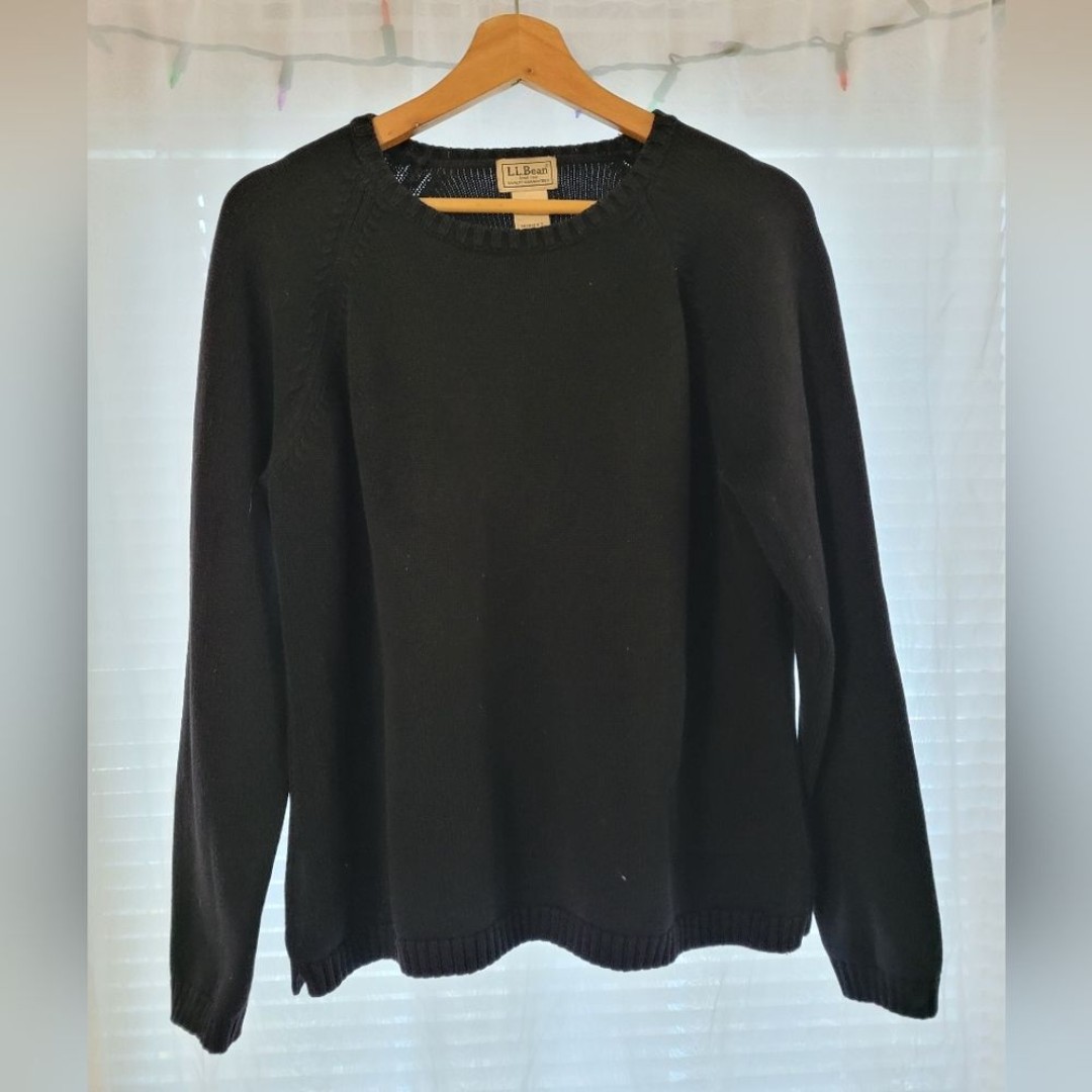 L.L. Bean Knit Sweater Womens Size Large 100% Cotton Black Cozy Fall