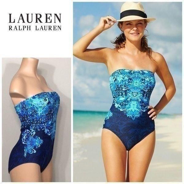 Lauren Ralph Lauren blue & green paisley swimsuit. Size 14