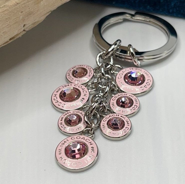 Coach Pink Multi Charm Crystal Keychain